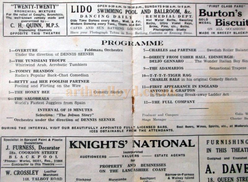 A Programme for Feldman's Theatre, Blackpool in the 1950s - Courtesy Roy Cross