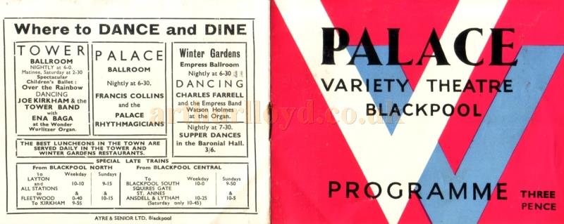 A programme produced for the Palace Theatre, Blackpool, for the month after the end of the Second World War in June, 1945 - Kindly sent in by Pam Prior