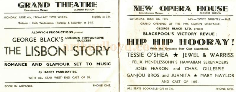 A programme produced for the Palace Theatre, Blackpool, for the month after the end of the Second World War in June, 1945 - Kindly sent in by Pam Prior