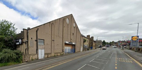 A Google StreetView Image showing Barkerend Road and the former Bradford Hippodrome in July 2024 - Click to Interact.