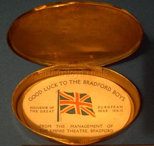 A World War One Tobacco Tin presented by the management of the Bradford Empire Theatre - Courtesy Tony Wrake.