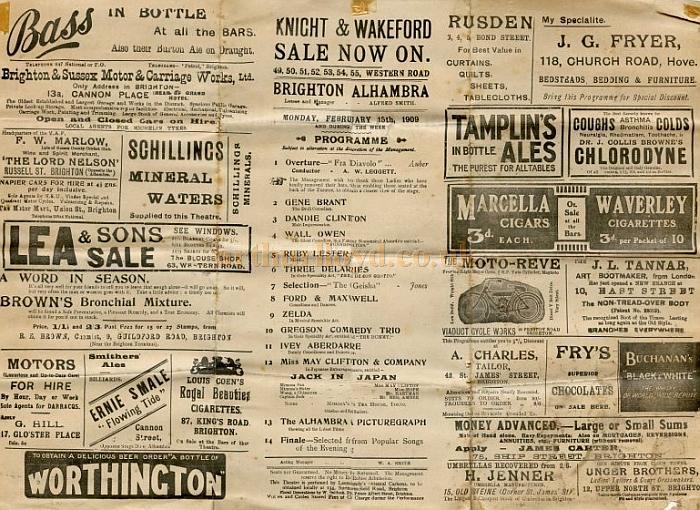 A 1909 Music Hall programme for the Brighton Alhambra - Courtesy Colin Clarke 