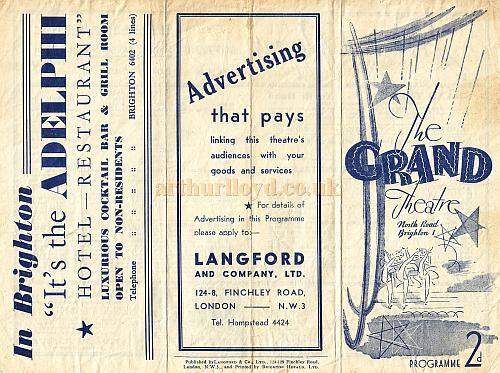 Programme for Lupino Lane in 'Jack and the Beanstalk' at The Grand Theatre, Brighton in 1947