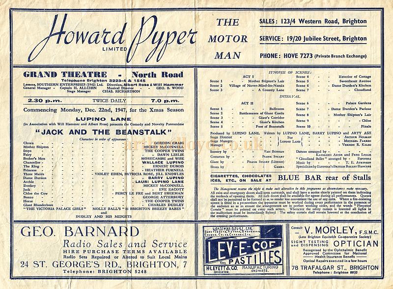 Programme for Lupino Lane in 'Jack and the Beanstalk' at The Grand Theatre in 1947