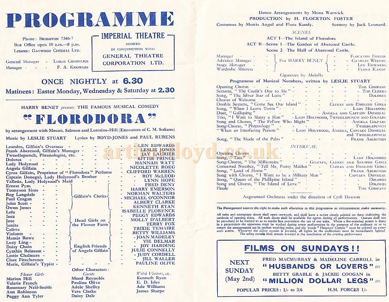 A programme for 'Florodora' at the Imperial Theatre, Brighton in 1943 - Courtesy Liz Jarrett 