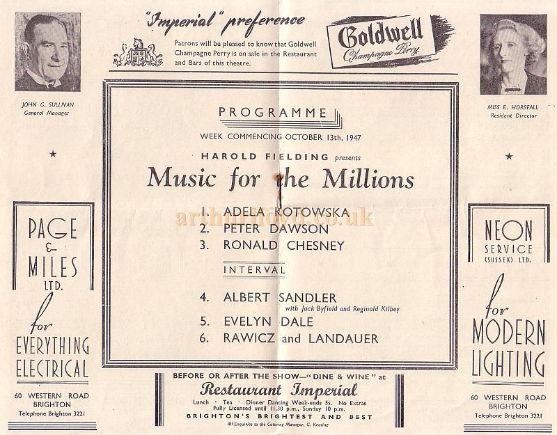 A Programme for the Imperial Theatre, North Street, Brighton