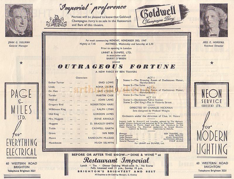 A Programme for the Imperial Theatre, North Street, Brighton