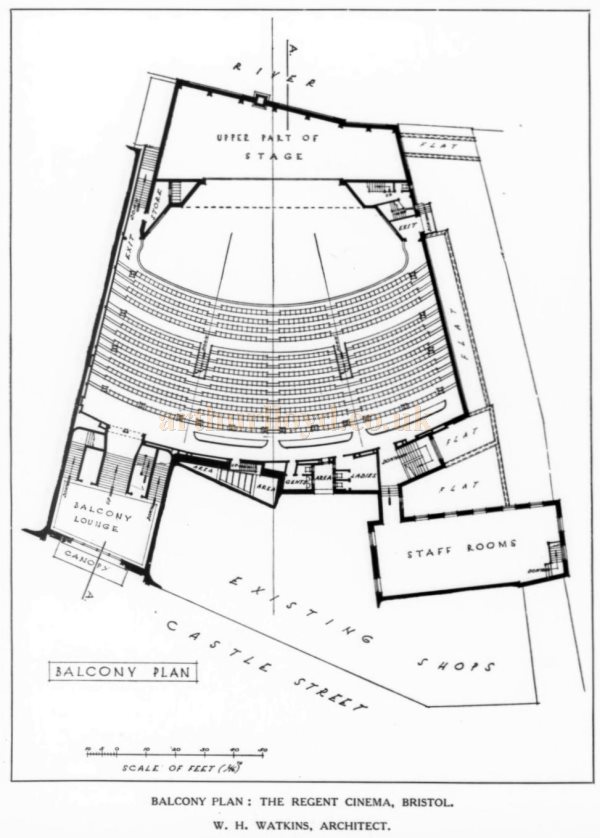 W. H. Watkins' Balcony Plan of the Regent Theatre, Bristol - From the Academy Architecture and Architectural Review of 1929.