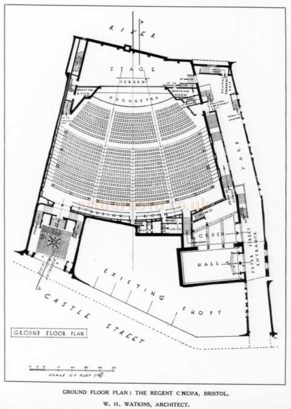 W. H. Watkins' Ground Floor Plan of the Regent Theatre, Bristol - From the Academy Architecture and Architectural Review of 1929.