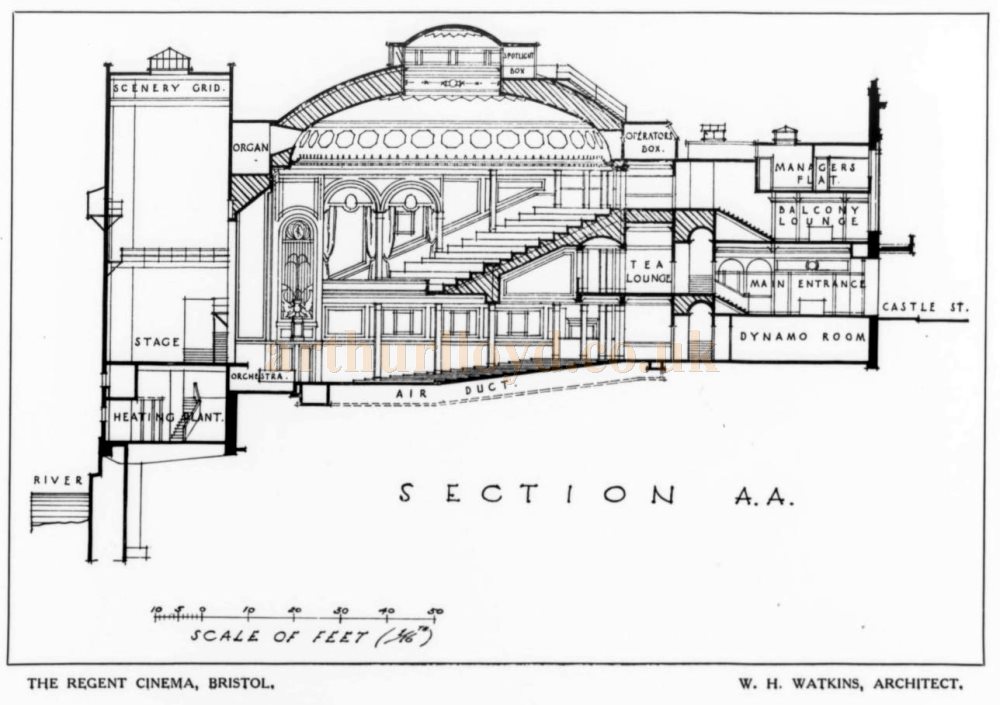 W. H. Watkins' Section Plan of the Regent Theatre, Bristol - From the Academy Architecture and Architectural Review of 1929.
