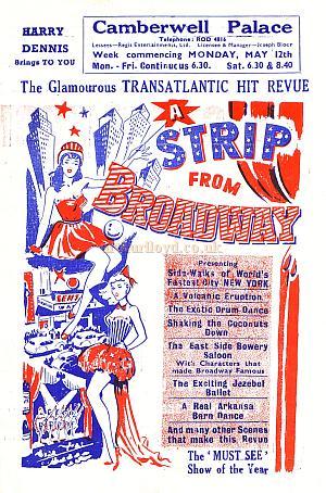 A poster for 'A Strip From Broadway' at the Camberwell Palace in the 1950s.
