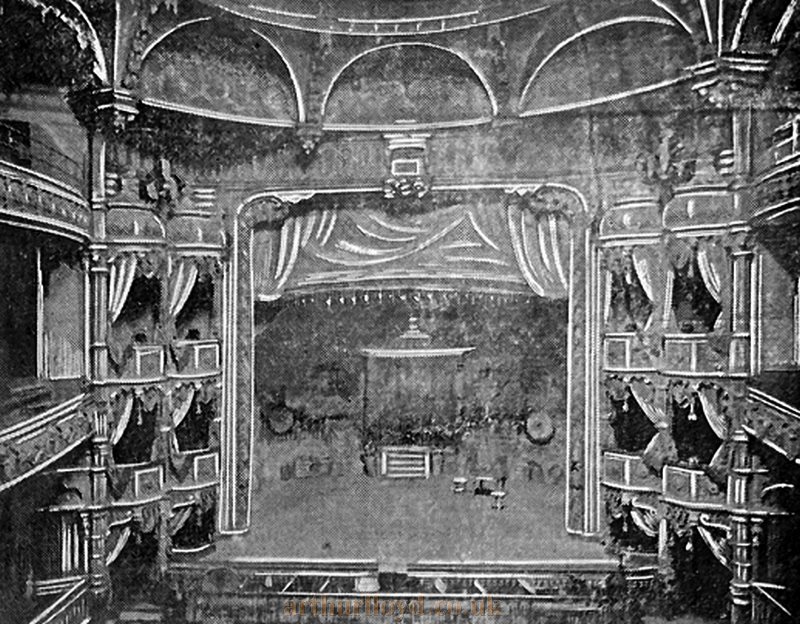The Auditorium and Stage of the Matcham rebuilt Canterbury Theatre of 1889 - From A Programme for the Theatre for the 11th of December 1893 - Courtesy Tony Tribe.