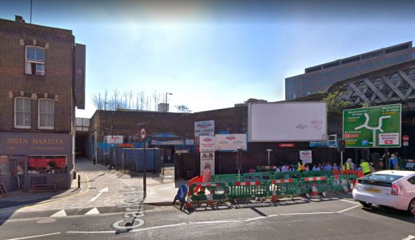A Google StreetView Image of the site of the former Canterbury Theatre, between Carlisle Street and Upper Marsh, and fronting the Westminster Bridge Road - Click to Interact.