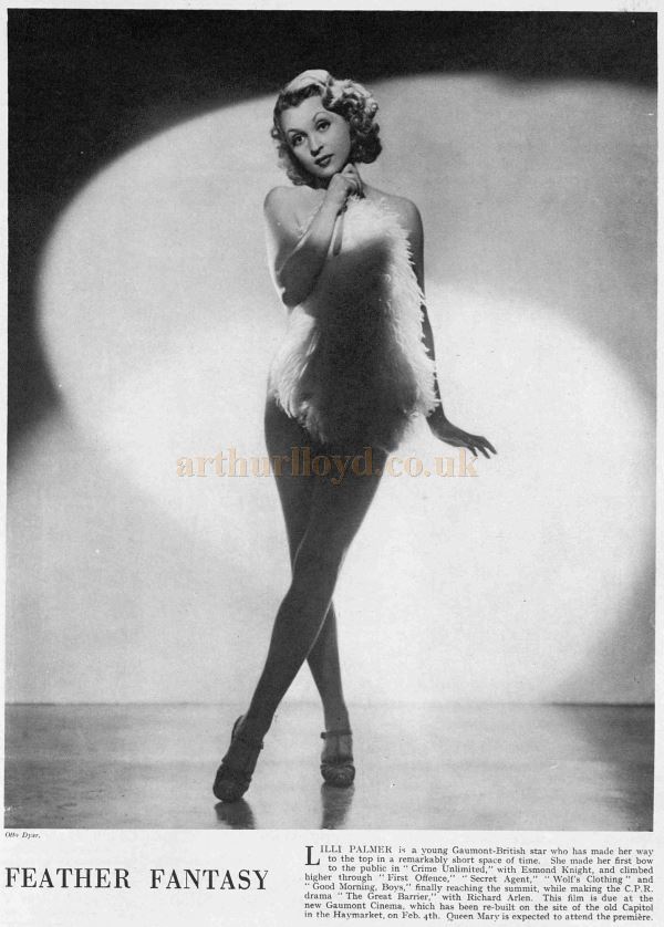 Lilli Palmer who starred in the opening film 'The Great Barrier' at the new Gaumont, Haymarket - From The Illustrated Sporting and Dramatic News, 22nd January 1937.