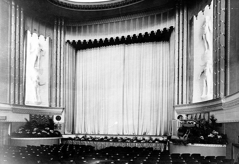 The Auditorium of the Gaumont Theatre, Haymarket, a reconstruction of the former Capitol Theatre by William Edward Trent in 1936 - Photograph reproduced here with a Creative Commons (Attribution) License from madorganplayer at the Cinema Treasures Website.