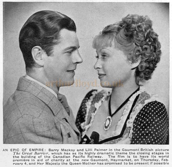 Barry Mackay and Lilli Palmer who starred in the opening film 'The Great Barrier' at the new Gaumont, Haymarket - From The Sphere, 30th January 1937.