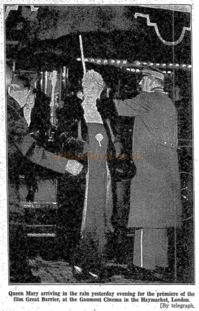 Queen Mary arriving at the new Gaumont, Haymarket for the opening of the Theatre on the 4th of February 1937 - From The Scotsman, 5th February 1937.