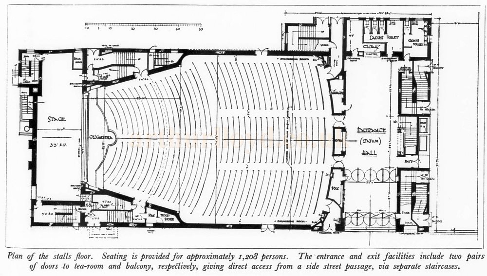 Robert Cromie's Stalls Plan of the Capitol Theatre, Winchmore Hill - From The Architect's Journal, 20th of August 1930. 