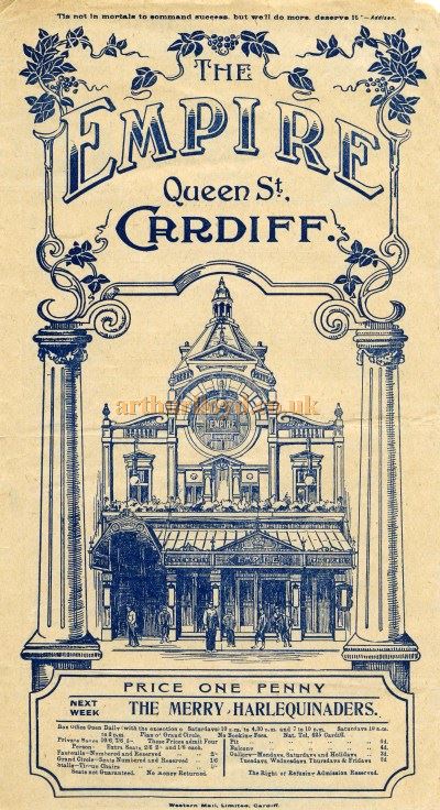 A Variety Programme for the Cardiff Empire in November 1912 - Courtesy Tim Trounce.