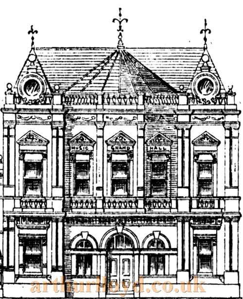 A sketch showing the proposed exterior of the Grand Theatre of Varieties, Cardiff - From The Western Mail 19th January 1887.
