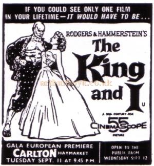 An advertisement for 'The King and I' at the Carlton, Haymarket - From the souvenir brochure for the Carlton Theatre in 1988.