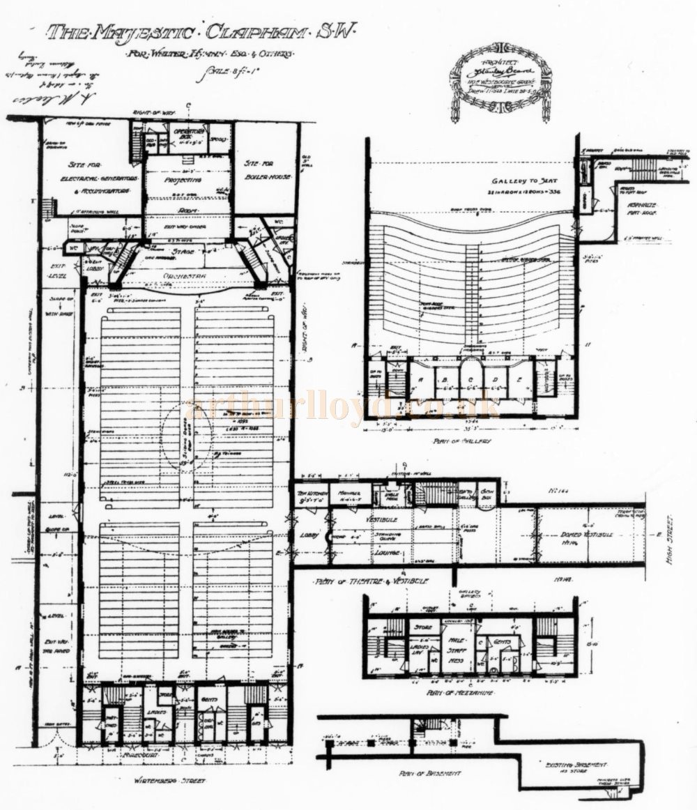 John Stanley Beard's Plans of the Majestic Theatre, Clapham - From The Builder, 2nd of April 1915.