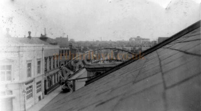 The view from the roof of the Alexandra Theatre, Coventry in the 1930s or 1940s, showing the Theatre's sign from the back.