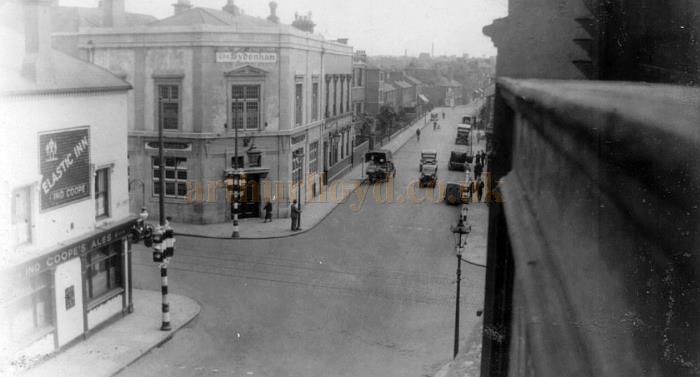 The view from the roof of the Alexandra Theatre, Coventry in the 1930s or 1940s, showing the Elastic Inn and the Sydenham.