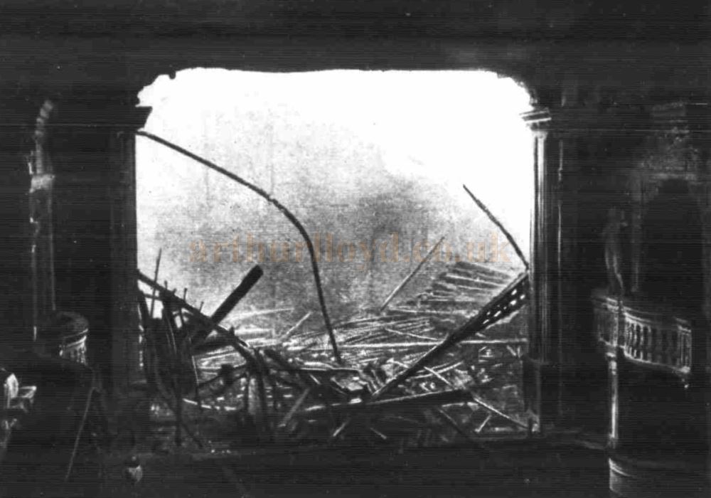 The aftermath of a fire which destroyed the stage and scenery for a production of the Pantomime 'Sinbad the Sailor' at the Queen's Opera House, Crouch End on Christmas Eve, 24th of December 1904. 