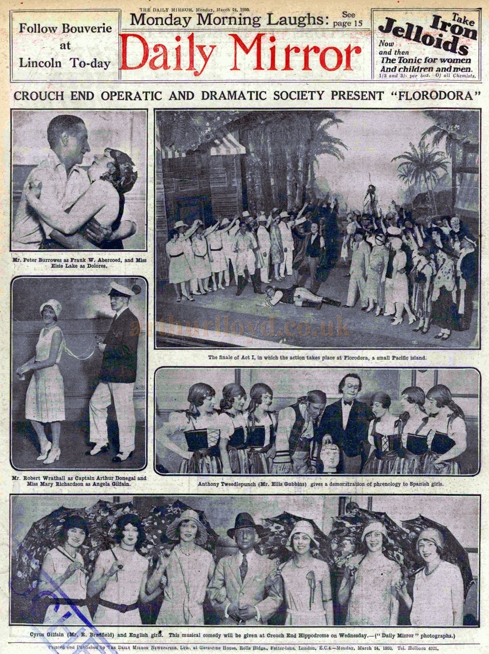 A Full Page Feature on the Crouch End Operatic and Dramatic Society's production of 'Floradora' at the Crouch End Hippodrome in March 1930 - From the Daily Mirror, 24th of March 1930.