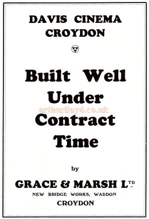 An advertisement for Grace & Marsh Ltd - From the opening souvenir programme for the Davis Theatre, Croydon,18th of December 1928.