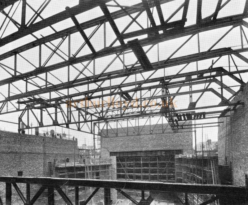A view giving an idea of the massiveness of the steelwork supporting the roof and balconies. 500 tons were used - From the opening souvenir programme for the Davis Theatre, Croydon,18th of December 1928.