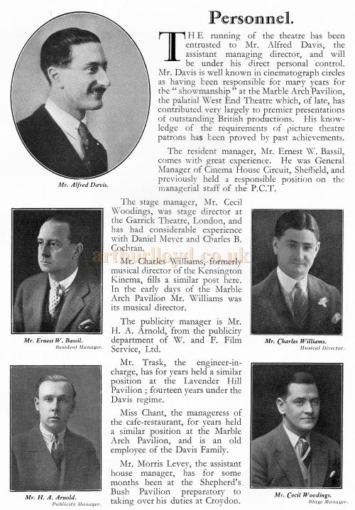 A page from the opening souvenir programme for the Davis Theatre, Croydon,18th of December 1928. 