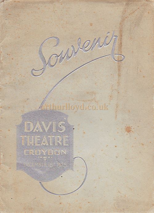 The cover of the opening souvenir programme for the Davis Theatre, Croydon,18th of December 1928.