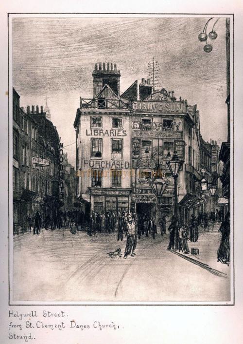 Holywell Street: from St. Clement Danes Church, Strand