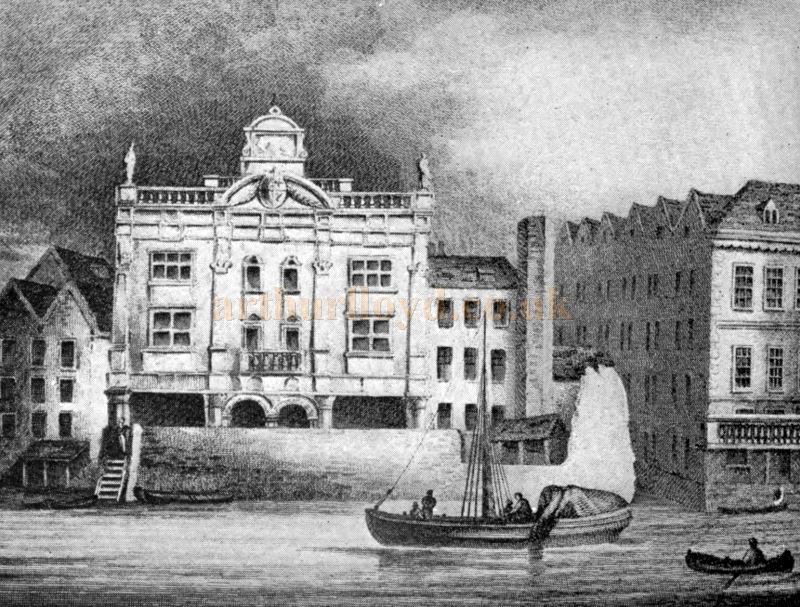 The Duke's Theatre, Dorset Gardens shortly before its Demolition in 1709. From an engraving taken from a contemporary drawing published by J. Nichols & Co., July 1, 1814 and Reproduced in 'Shakspere to Sheridan' by Alwin Thaler in 1922. 