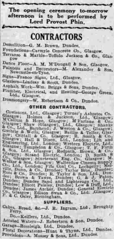 Contractors for Green's Playhouse, Dundee - From the Evening Telegraph, March 3rd 1936.
