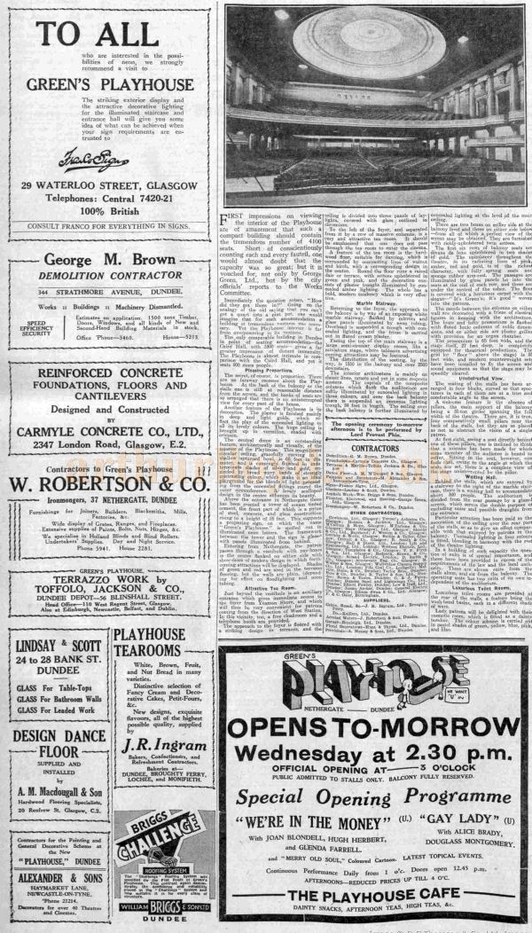 A report on the imminent opening of Green's Playhouse, Dundee - From the Evening Telegraph, 3rd March 1936.