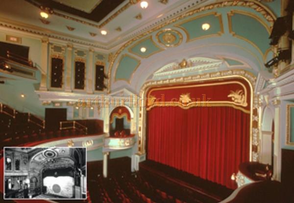 The Dunfermline Opera House now as the Mertz Theatre, Sarasota, Florida, with inset showing how it was before shipment - Courtesy Bill Gourlay and Talisman Films Scotland.
