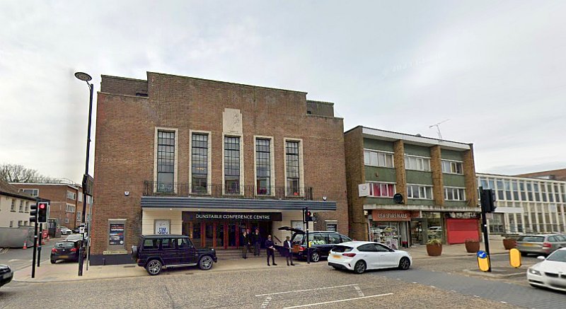 A Google StreetView Image showing the Dunstable Conference Centre, formerly the Picturedrome / Ritz / Union Cinema and next door the Site of the former Palace Theatre / Cinema - Click to Interact.