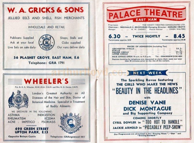 Memories of Jolson, East Ham Palace, September 6th 1954.