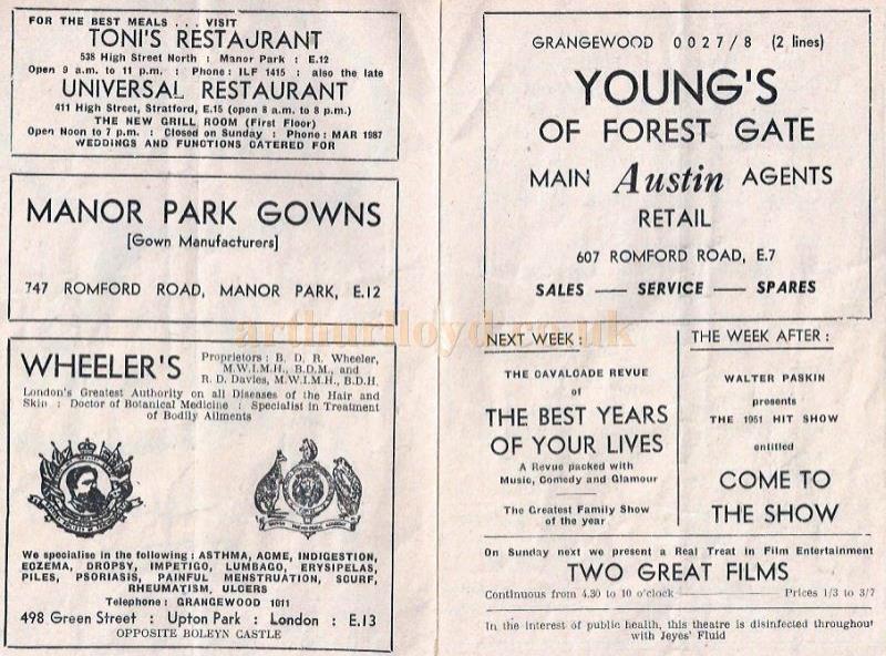 Variety Show, East Ham Palace, March 26th  1951.