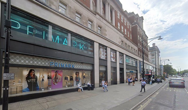 A Google StreetView Image showing the site of the former Electric Pavilion, Marble Arch in August 2024, today a Primark Store - Click to Interact.