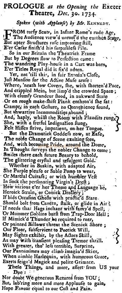 Prologue at the opening of the Exeter Theatre