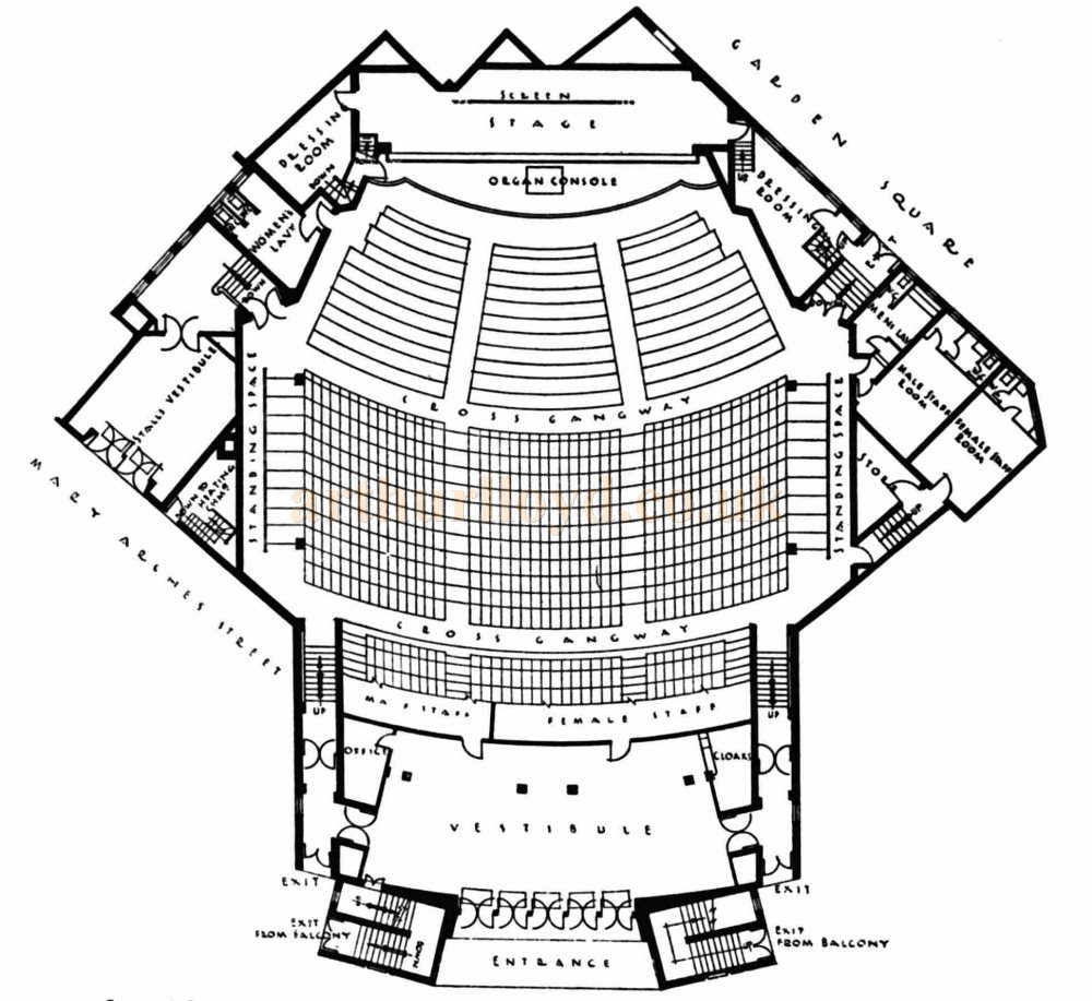 W. H. Watkins Ground Floor Plan of the Gaumont Palace Theatre, Exeter in 1932 - From The Kinematograph Weekly, 23rd of June 1932.
