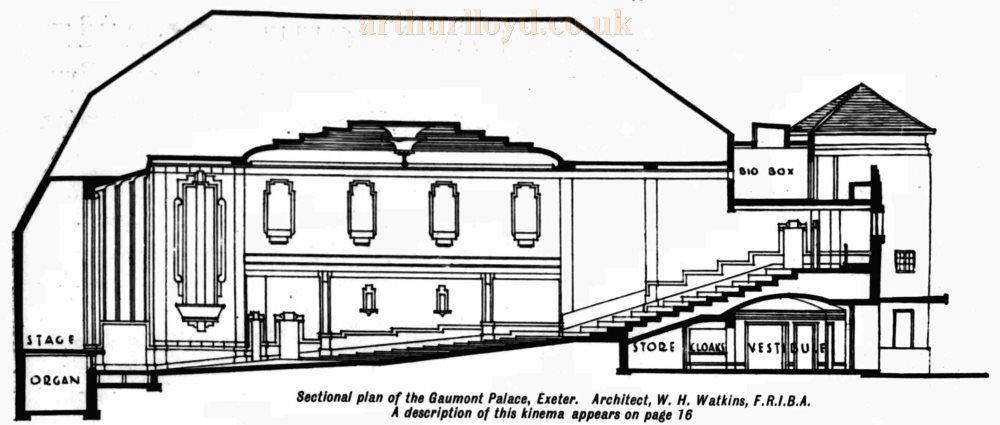 W. H. Watkin's Sectional Plan of the Gaumont Palace Theatre, Exeter in 1932 - From The Kinematograph Weekly, 23rd of June 1932.