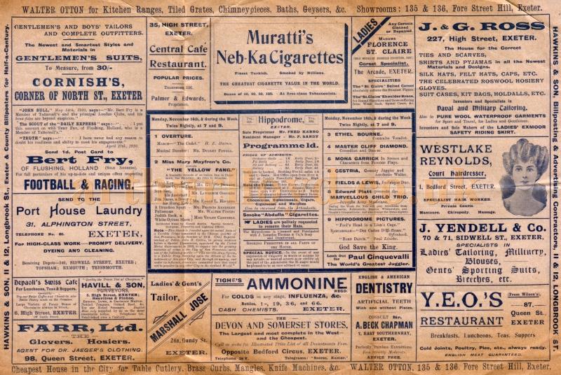 An early Programme for the Hippodrome, Exeter whilst under the management of Frederick Sandy. 