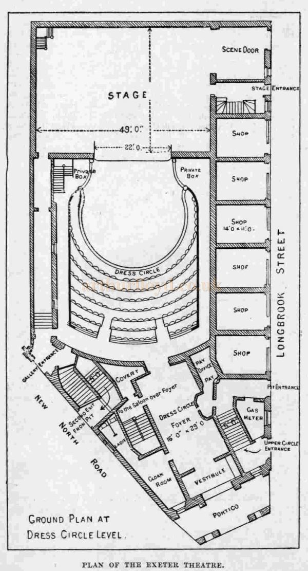 The Ground Plan at Dress Circle Level of the Theatre Royal, Exeter - From the ILN, 17th September 1887.