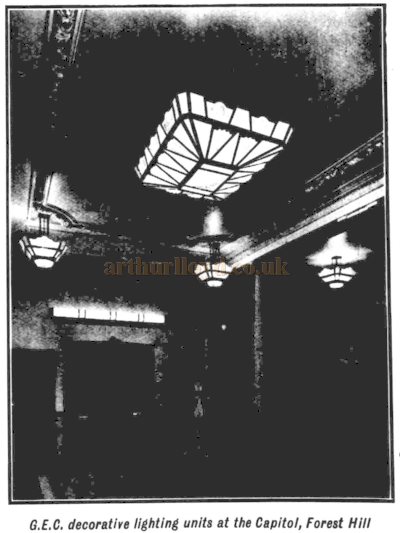The Decorative Lighting at the Capitol Theatre, Forest Hill - From the Kinematograph Weekly, 13th of June 1929.