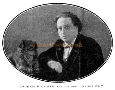 Laurence Cowen who wrote the opening play 'Sinners' for the Fortune Theatre, and his dog "Nanki Wu".